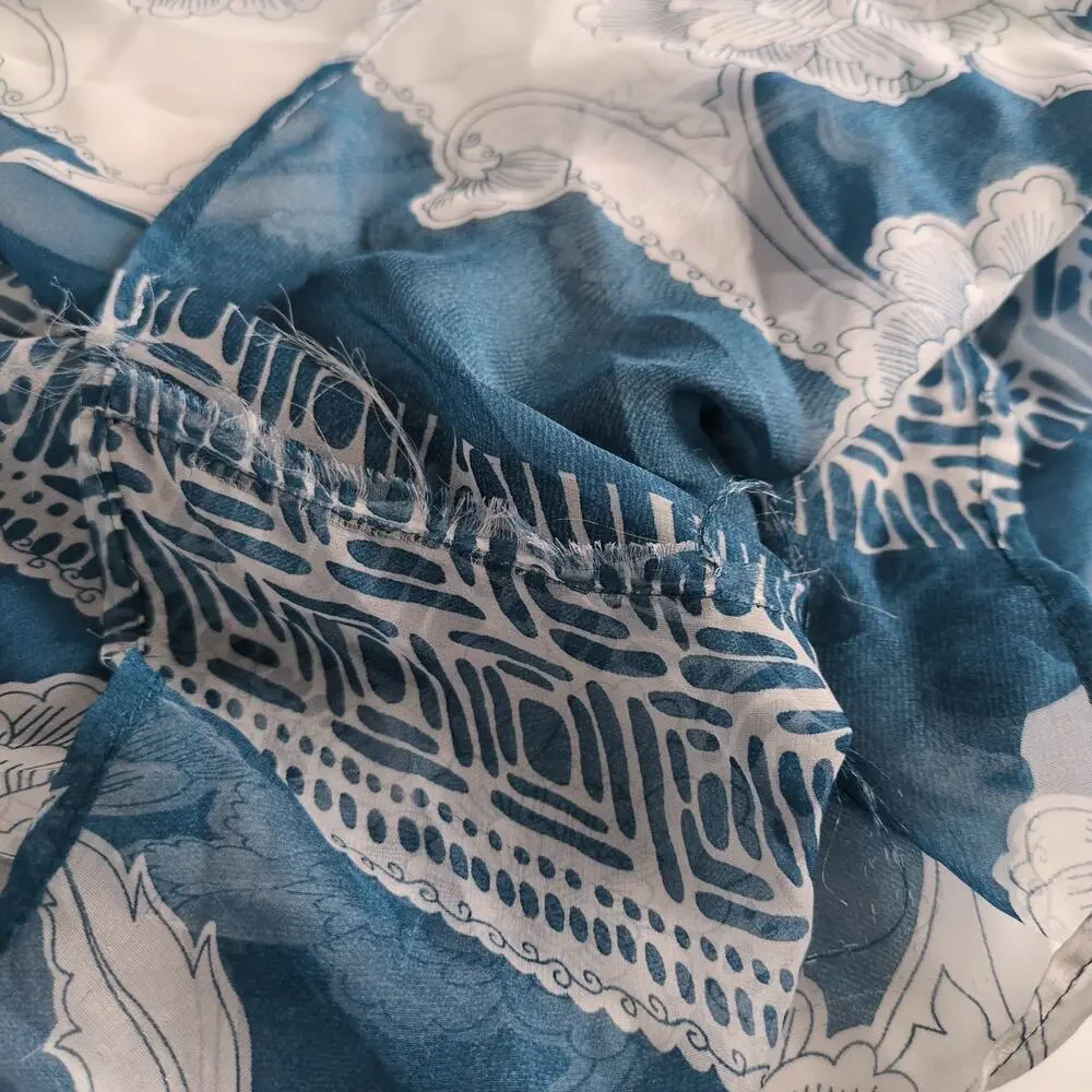 Charlotte Russo Sz L Strapless Babydoll High Waist Blue‎ Floral Sheer Maxi Dress